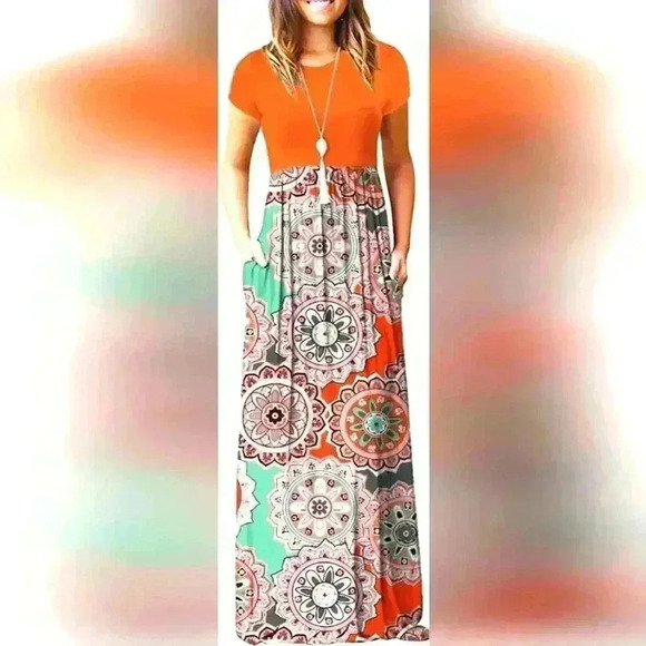 Fashion bug medium long festive floral dress with pockets - Picture 2 of 7